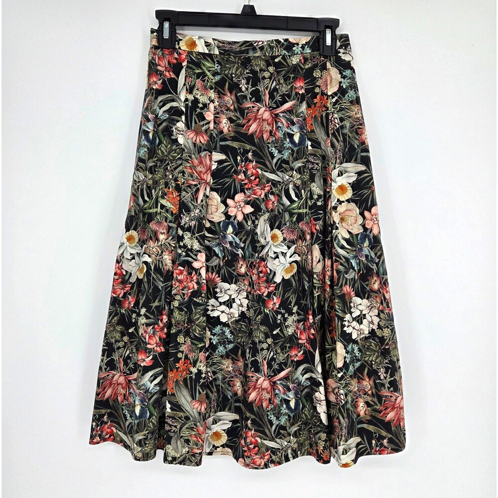 Antonio Melani Floral A-Line Lined Midi Skirt Black Size 2 Fall Midi Cottagecore